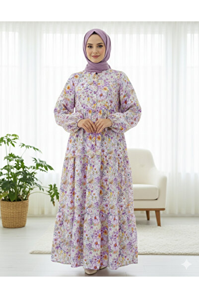 bellura Half Button Sleeve Elastic Patterned Dress