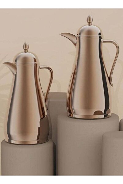 Gazella 2-Piece Plastic Tea/Coffee Flask Set 1Liter & 1Liter Metallic Copper ...