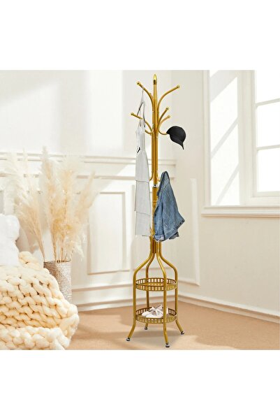Promagg Gold metal floor hanger 34 x 189 cm with multiple hooks and 2 storage...