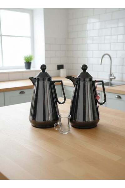 Reem 2-Piece Tea/Coffee Flask Set Electroplated Black 0.7 Liter & 1.0 Liter