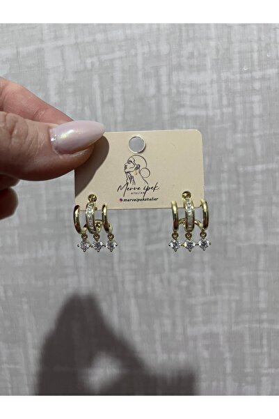 shop PASLANMAZ ÇELİK GOLD TAŞLI IŞILTILI SALLANTILI MODEL ÇOKLU GÖRÜNÜMLÜ KÜPE