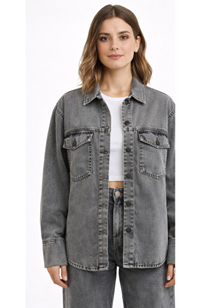 connemara جاكيت جينز نسائي رمادي اللون بقصة عادية