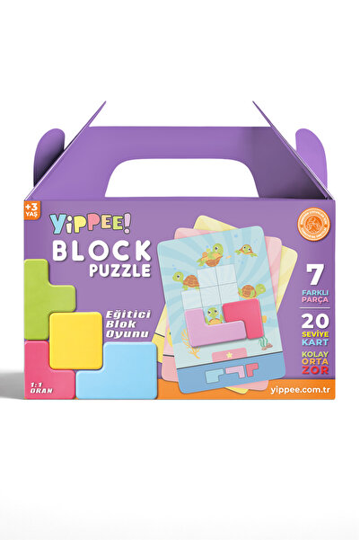 YİPPEE Block Puzzle - Eğitici Zeka Oyunu | 7 Blok | 20 Seviye Kart | 3 Zorluk...