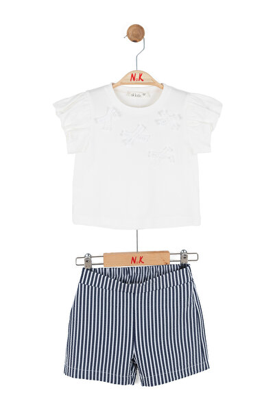 NK Baby Girl Mare Shorts Set 1-4 Years Ecru-Navy Blue