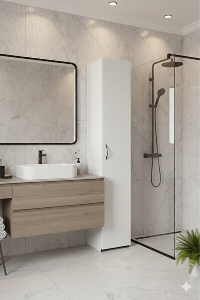 KZY Mobilya Tek Kapaklı 5 Raflı Banyo Dolabı,Havlu dolabı,Banyo Mobilyası