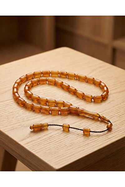 ARURTAKI هدية: سبحة من الكهرمان المضغوط بلون العسل، 33 حبة، مقطوعة على شكل أس...