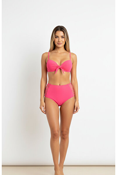 Adel swimwear Çapraz Biyeli Yüksek Bel Bikini Takımı