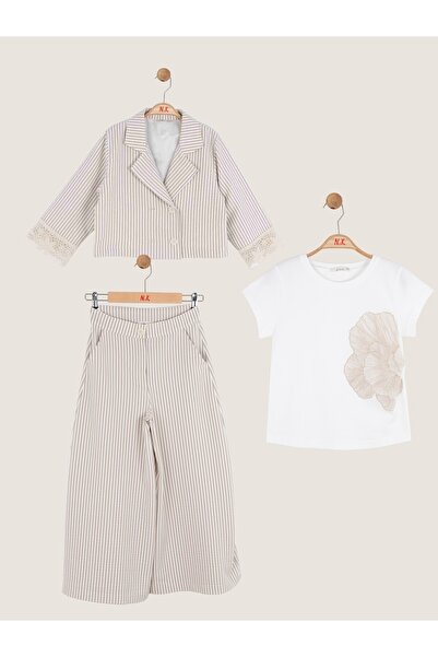 Ugly Duck Set de 3 piese pentru fete cu jachetă în dungi și pantaloni, 8-14 a...