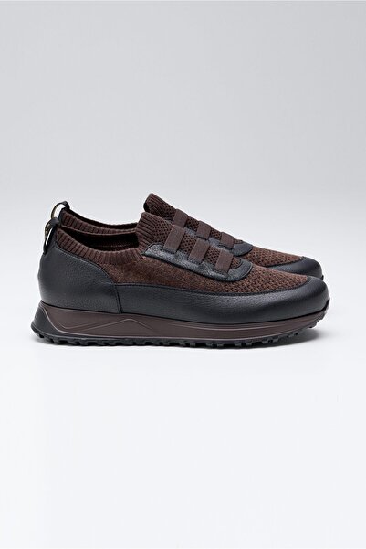 Doucals Kahverengi Bağcıksız Örgü Deri Sneaker