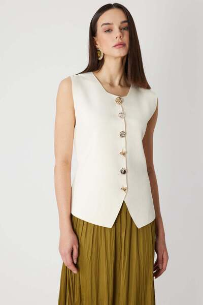 ON Sıfır Yaka Düğme Kapamalı Yelek