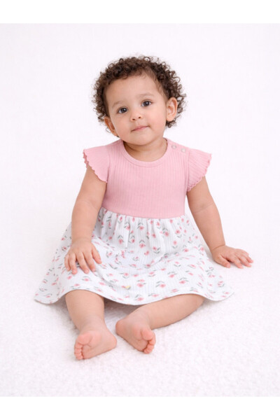 Victor and Jane Infant Girls Drop Needle Dress with Floral Skirt (Small Embro...