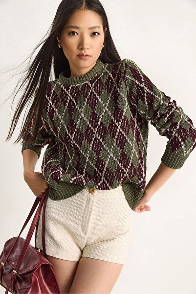 Hiccup LUCCI women's round-neck knitted sweater with diamond pattern