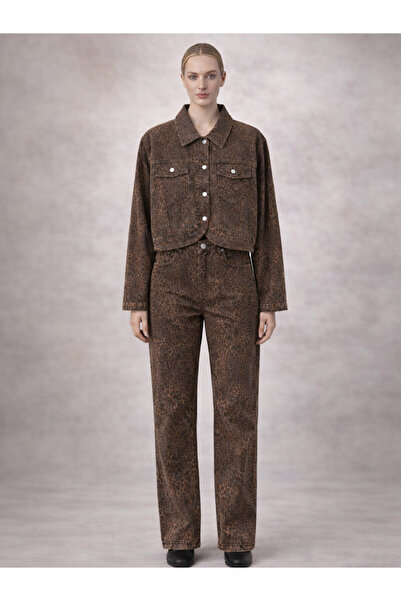 Betül Nayir Leopard Pattern Denim Trousers - Brown