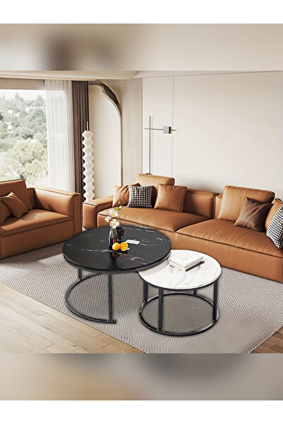 unbranded ROUND SHAPE COFFEE TABLE SET OF 2 PCS BLACK & WHITE