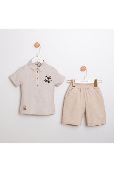 Coolimino Striped Fabric with Text Embroidery for Boys, Two-Piece Suit