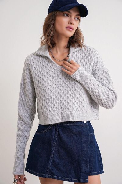 Hiccup Mixray short sweater with shirt collar and relaxed fit