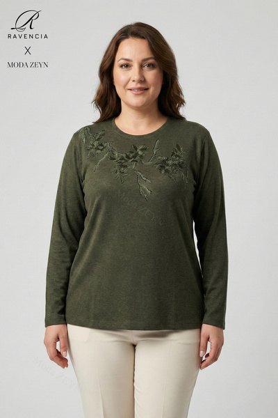 Ravencia Women's Tree Pattern Stoned Lycra Slit Wool Viscose Khaki Mother Com...