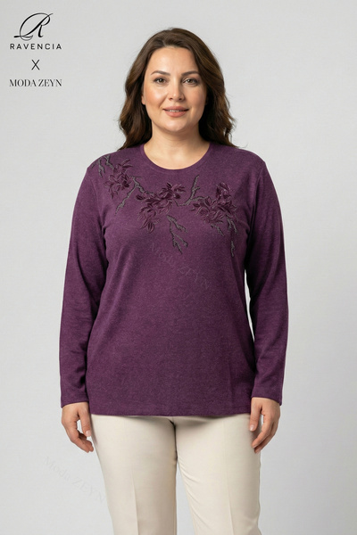 Ravencia Γυναικεία μπλούζα από βαμβάκι βισκόζης με σχέδιο δέντρου, πέτρινη λύ...