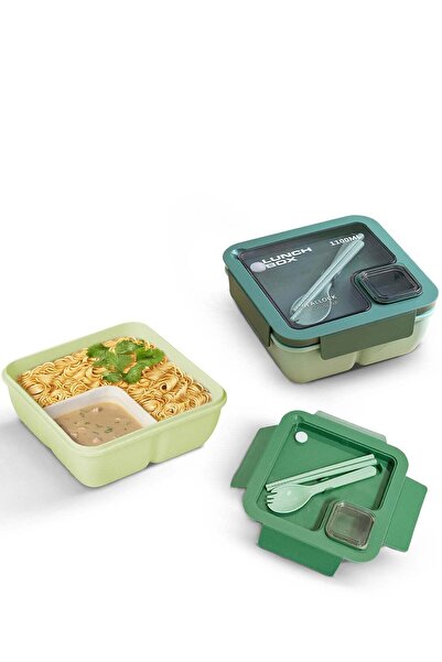 BAYBEE 1100ml Leakproof Lunch Box with Spoon & Chopsticks, 2 Compartment Bent...