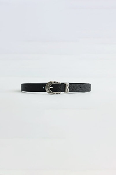 ablukaonline Men's Western Leather Belt with Buckle Detail, Black