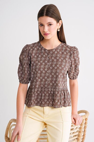 Hiccup Mixray Round Neck Ruffle Blouse