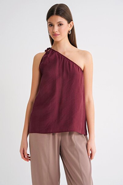 Hiccup Mixray Top with Asymmetric Collar and Accessory Detail