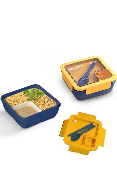 BAYBEE 1100ml Leakproof Lunch Box with Spoon & Chopsticks, 3 Compartment Bent...