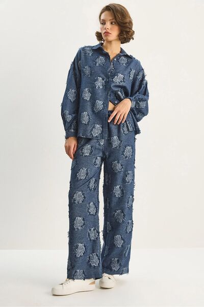 Hiccup LUCCI matching set, oversized shirt with embroidery and wide trousers