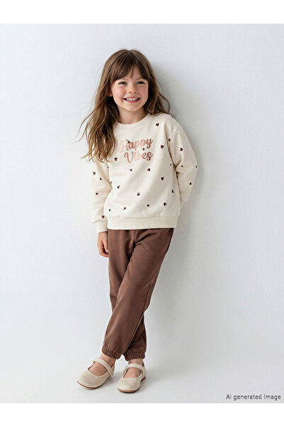 LC Waikiki Nevavm Printed Girls' Sweatshirt and Sweatpants with Difference in...