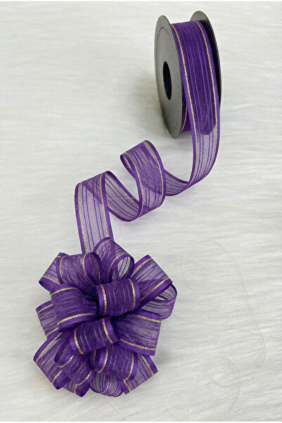 ZEYMERADE Pull-Out Chiffon Ribbon Purple Gold Glitter 2.5cm 20Mt, Bride, Bund...