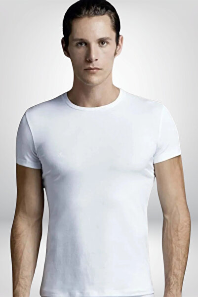 Eros Men's Compact Cotton O-Neck Short Sleeve 2-Pack T-Shirt Undershirt - White