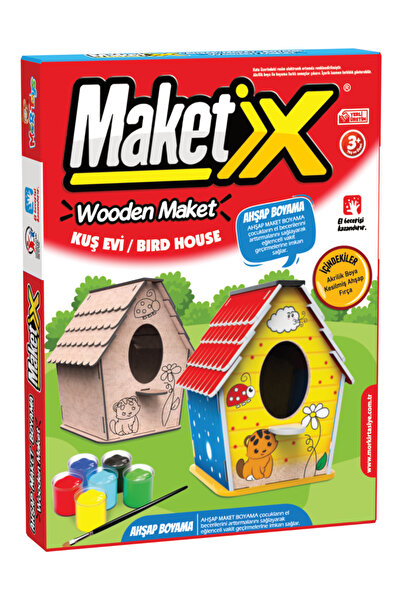 Jet Online Maketix Ahşap Kuş Evi Boyama Maket Seti – Kendin Boya DIY Aktivite Oyuncağı, Eğitici Çocuk Hobi Kiti