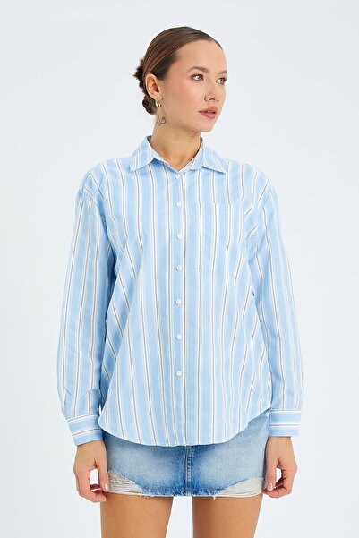 Hiccup Mixray Striped Poplin shirt, relaxed fit, with button closure