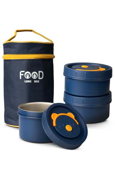BAYBEE Stainless Steel Insulated Lunch Box Set 600ml + 2x400ml Leakproof Blue