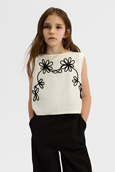 NK Bluză fără mâneci Alina pentru fete, 8-14 ani, Ecru-Negru