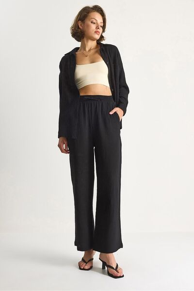 Hiccup High-waisted, straight-cut trousers with drawstring at the waist