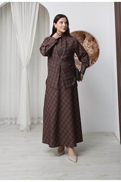 MODAELA Καρό Κοστούμι με Φούστα