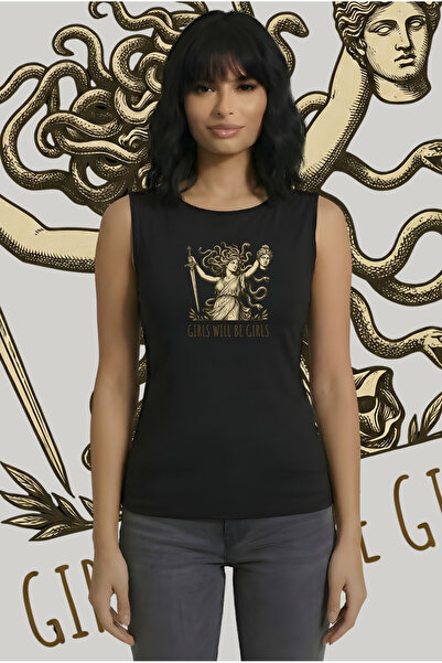 Kurun's Collection Bluză fără mâneci Medusa cu imprimeu din țesătură moale, c...