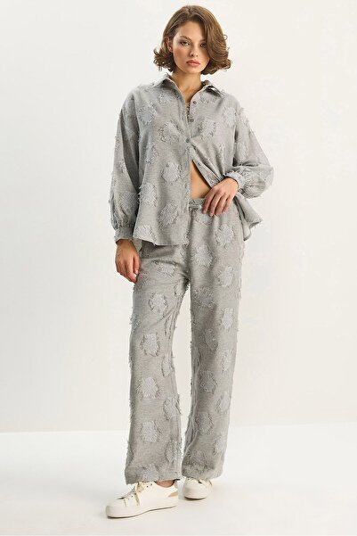 Hiccup LUCCI matching set, oversized shirt with embroidery and wide trousers