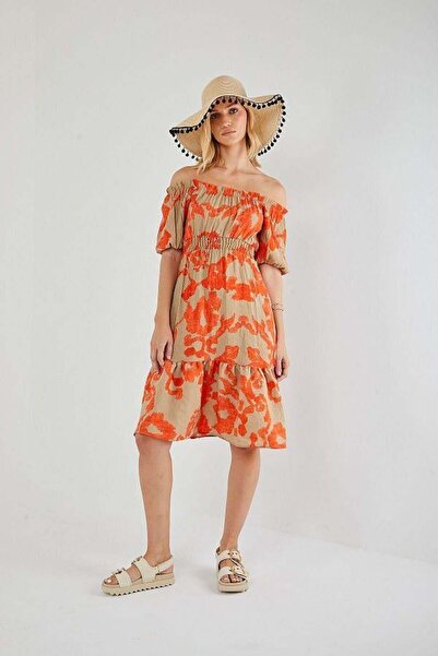 Hiccup Mixray off-shoulder midi dress with floral print, ruffles and lace detail