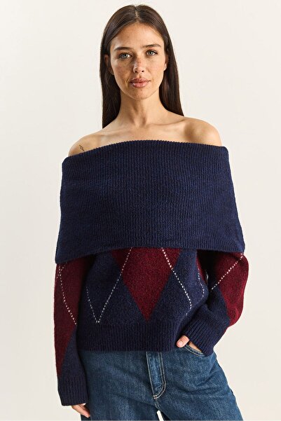 Hiccup LUCCI knitted sweater with Madonna collar and Baclava pattern