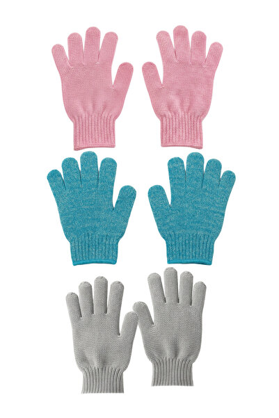 ribac 3 Pairs of Bath Scrubbing Gloves – Body Scrub Shower Gloves (Pink-Turqu...