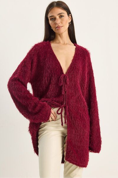 Hiccup Textured midi cardigan with V-neck and knot closure LUCCI