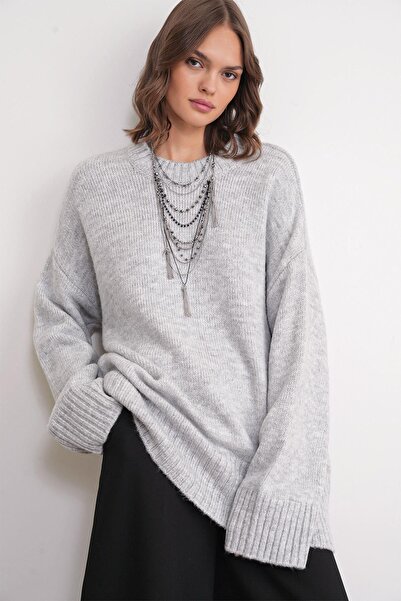 Hiccup Mixray oversized rib knit sweater with round neck