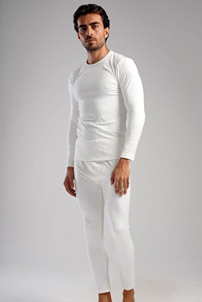 OBJE Men's Ecru Comfort Thermal Long Bottoms