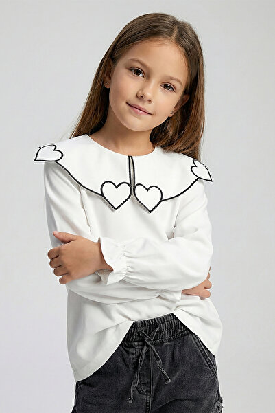 Dmb Bluză cu guler brodat cu inimioare pentru fete