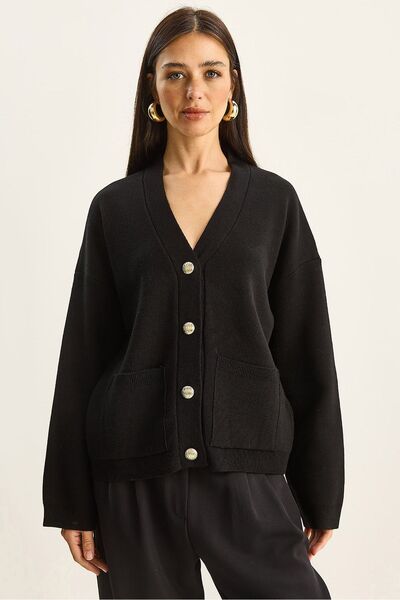 Hiccup LUCCI V-neck cardigan with button closure, thick ribbed