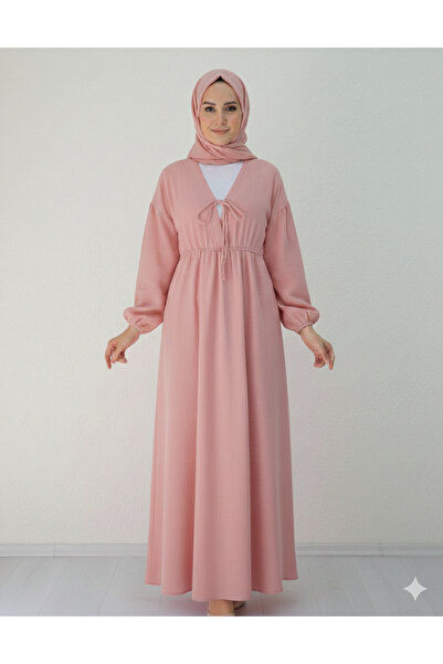 bellura Dress with Tie Collar, Elastic Sleeves and Waist
