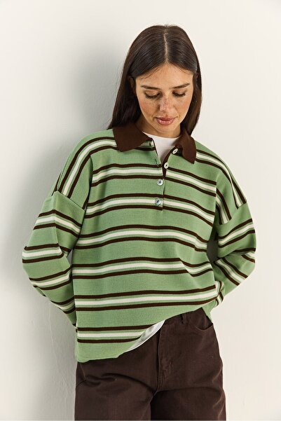 Hiccup Striped polo collar sweater with buttons LUCCI