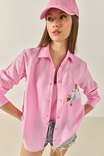 Hiccup Cămașă din poplin brodată cu închidere cu nasturi